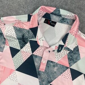 Yatta Golf Mens Polo Shirt L Pink, White, Teal, Grey Geometric Short Sleeve
